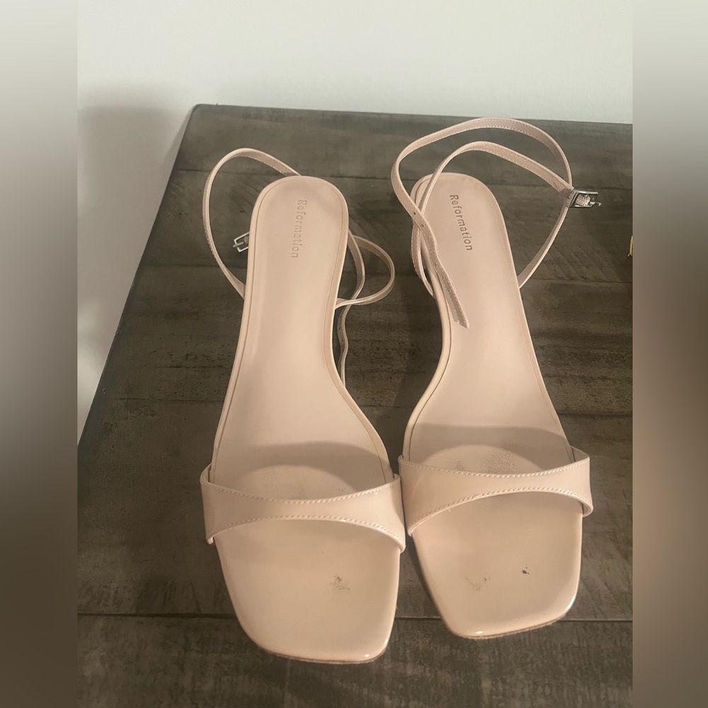 Reformation Nude Strappy Square-Toe Heels